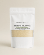 Peppermint eucalyptus mineral bath soak in white mylar bag with window